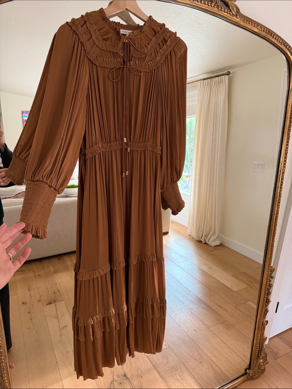 Moon River Brown Ruffled Maxi Dress